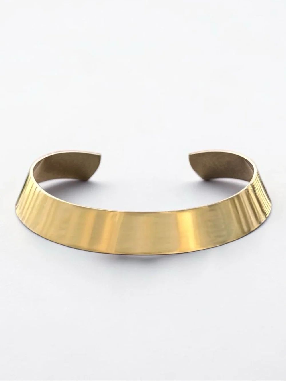 Wide Shiny Gold Tone Metal Cuff Necklace